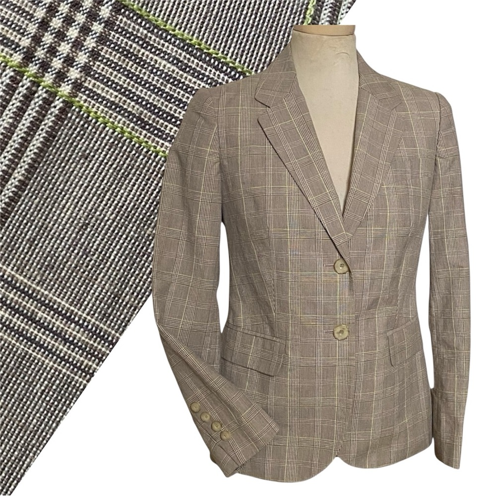 Talbots 100% Cotton/Linen Glen Plaid Blazer/Suit Jacket 4P S Small